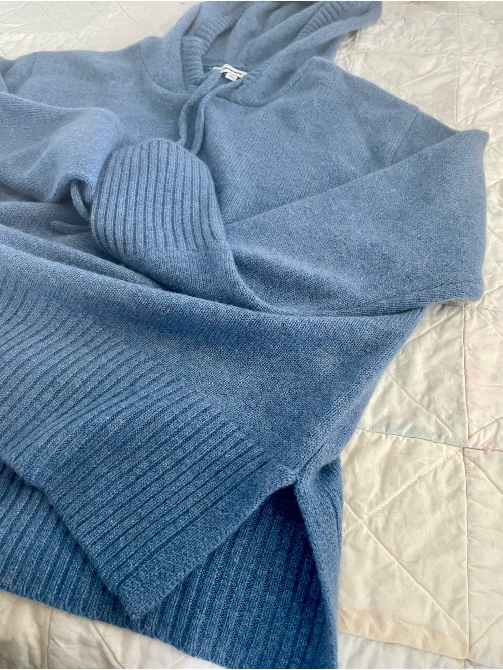 Women's Blue Knit Hooded Sweater - Picture 4 of 5